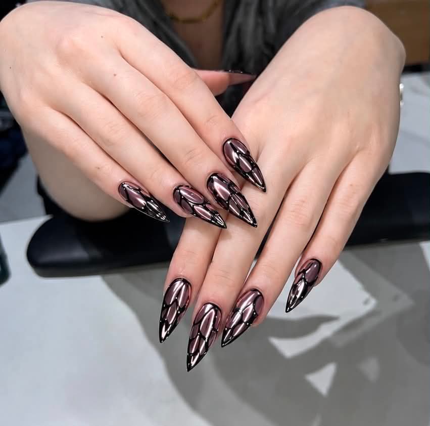 black chrome glass nail design