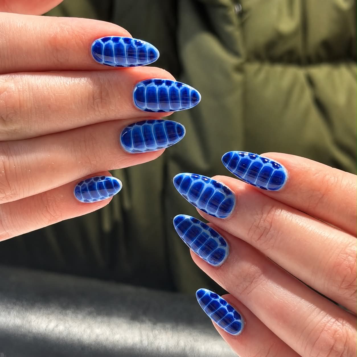 blue tortoise shell nail design
