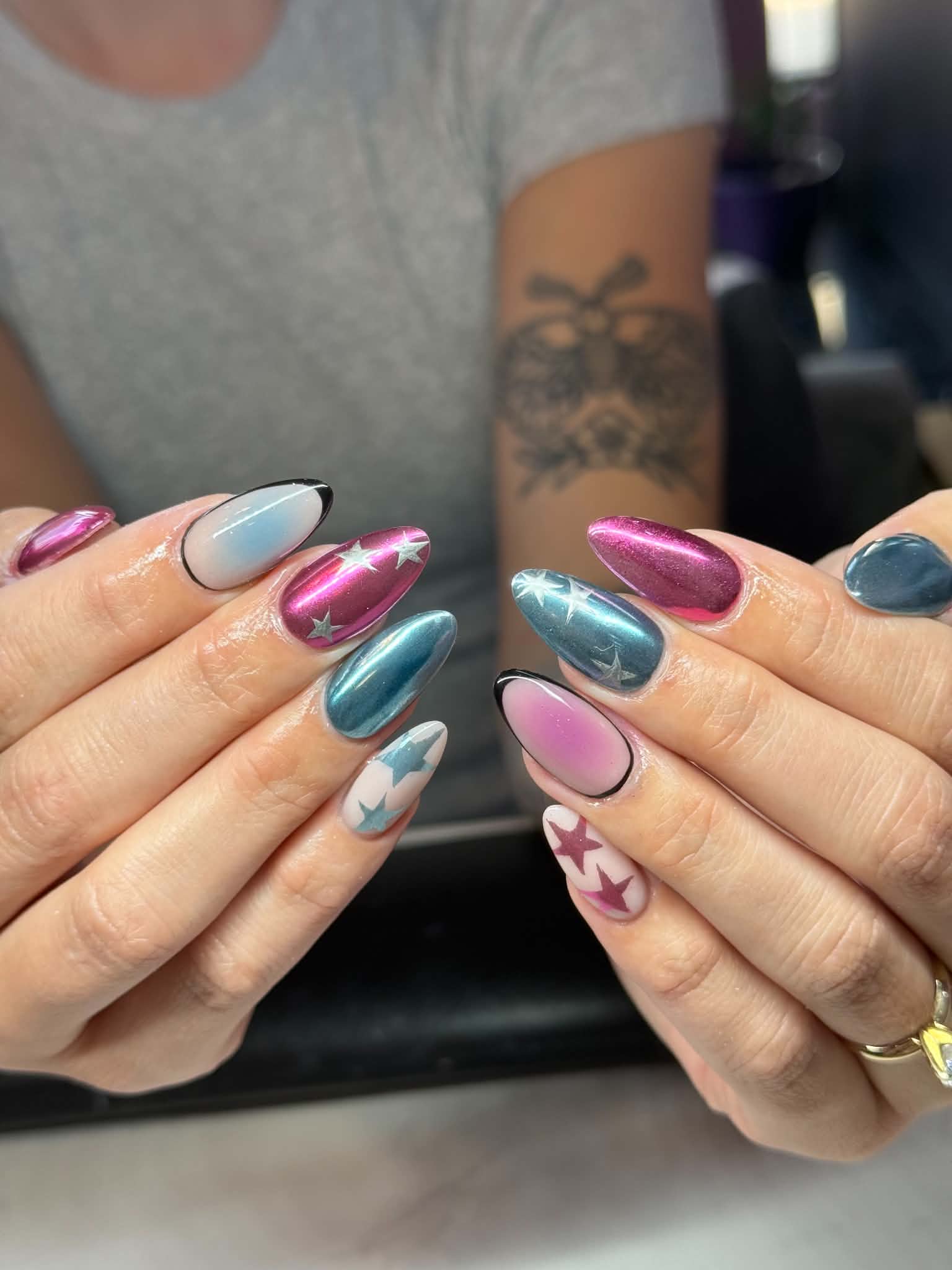 galaxy star chrome nail design