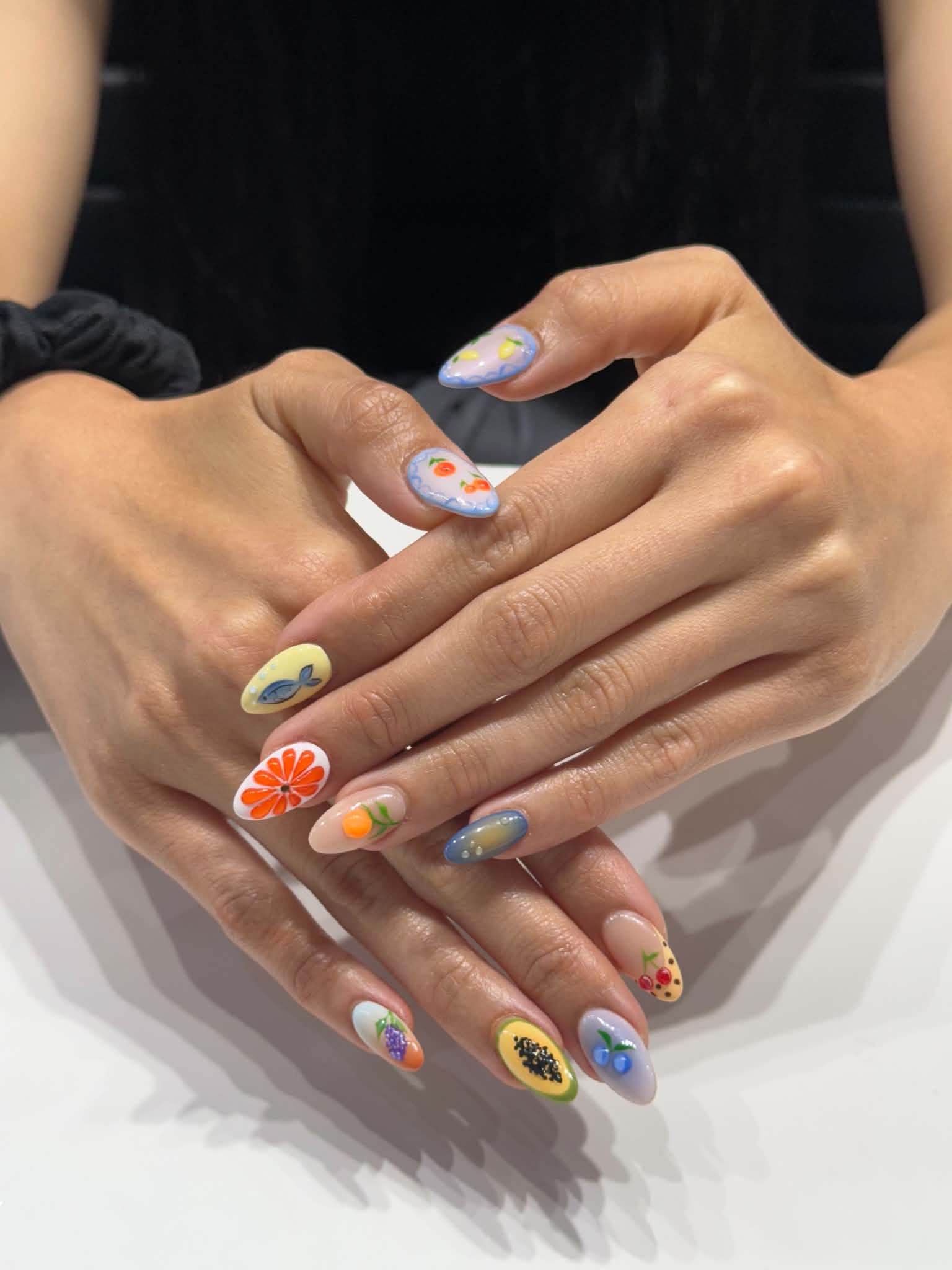 pastel fruit art nail design
