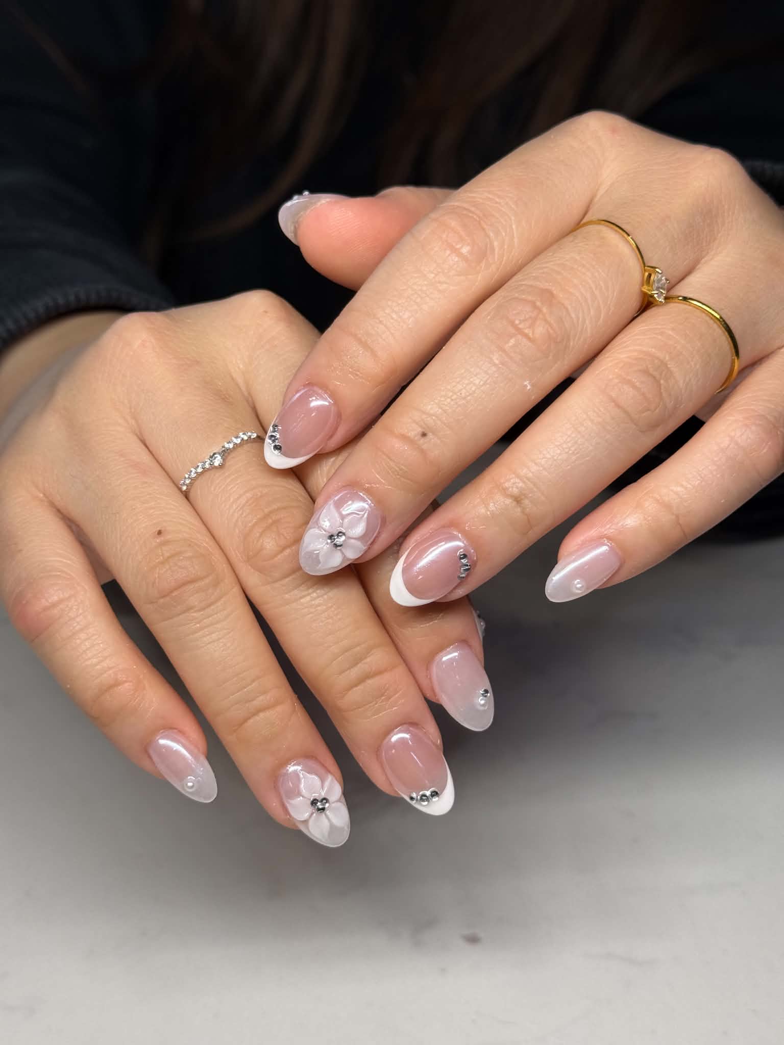 pearl blossom french nail design