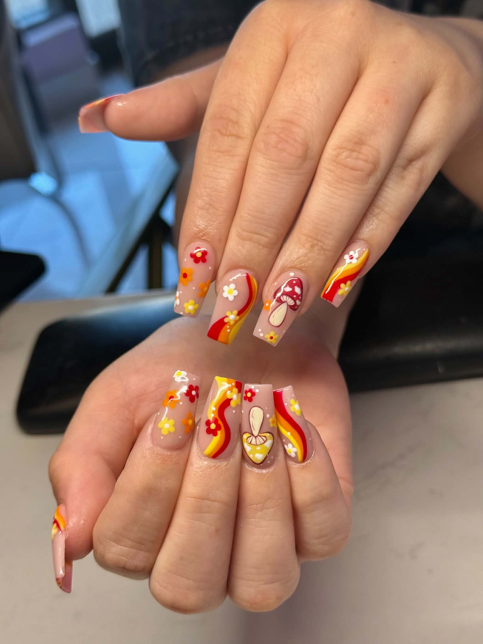 retro mushroom groovy nail design