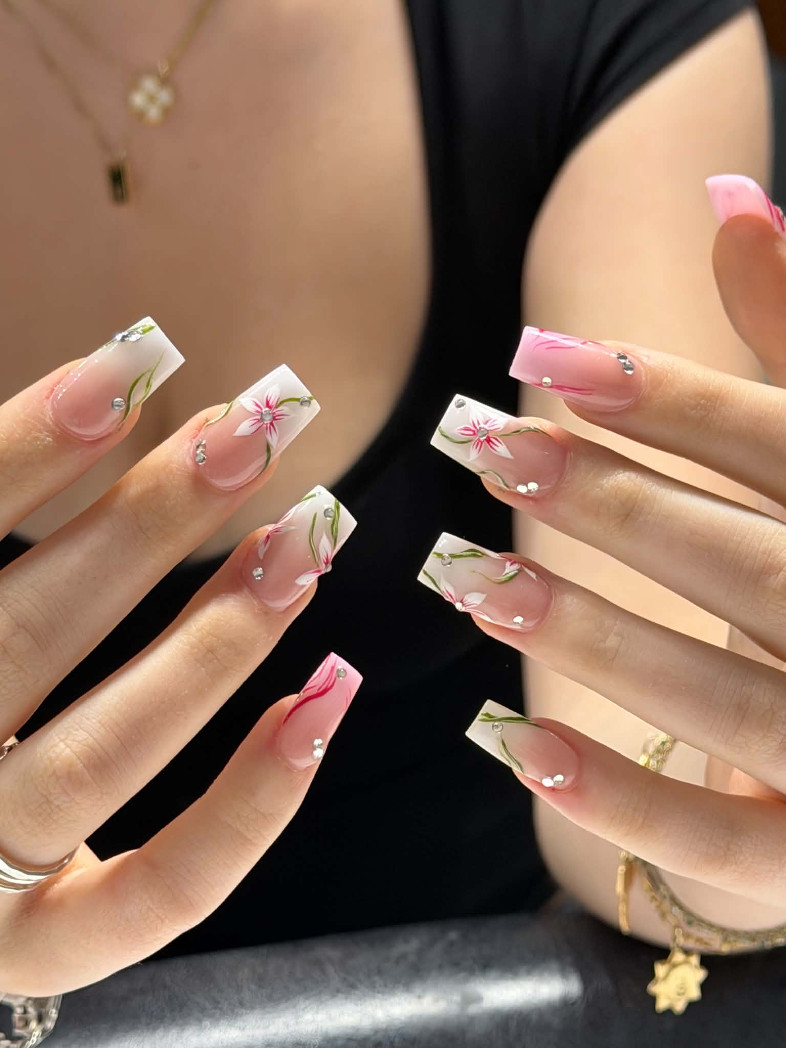Radiance Nails & Spa pink ombré glam nail design